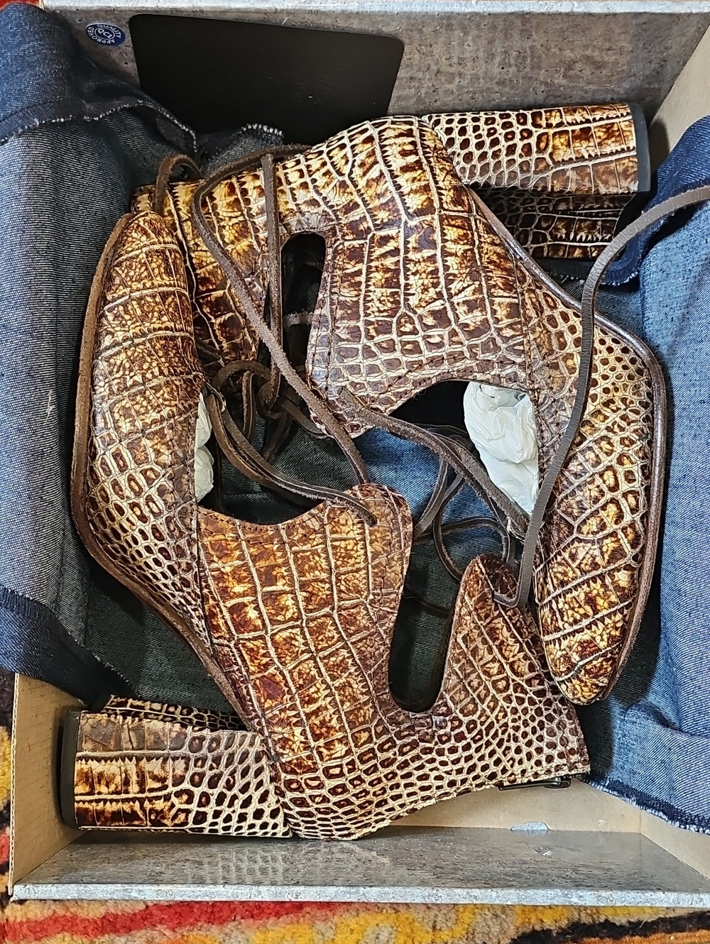 Freebird by Steven Brown Joyce Croc-Embossed Lace-Up Heels